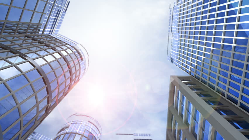 animated growing transforming buildings with flying butterfly

