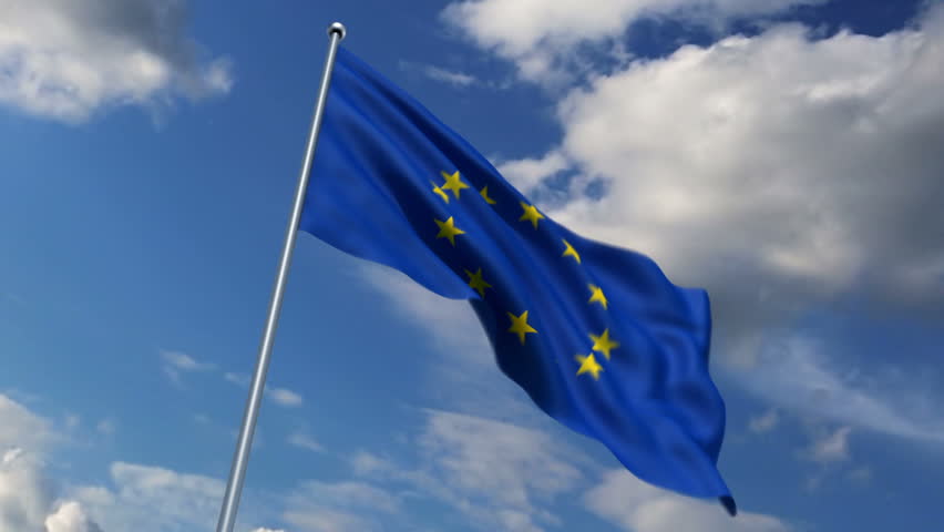 Eurounion flag waving against time-lapse clouds background
