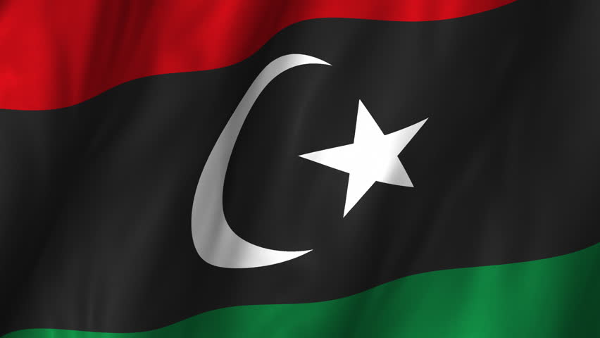 A beautiful satin finish looping flag animation of new Libya.   A fully digital rendering using the official flag design in a waving, full frame composition.  The animation loops at 10 seconds.  