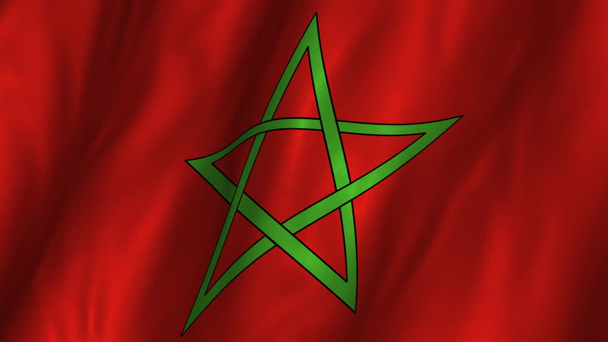 A beautiful satin finish looping flag animation of Morocco.   A fully digital rendering using the official flag design in a waving, full frame composition.  The animation loops at 10 seconds.  