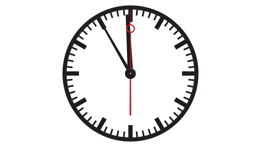 Animated clock showing the five minutes to twelve in time lapse