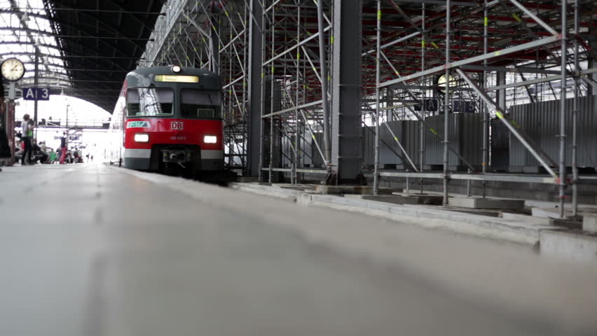 A suburb train of german railroad company DB is arriving in the railroad station of Wiesbaden on August 08, 2012