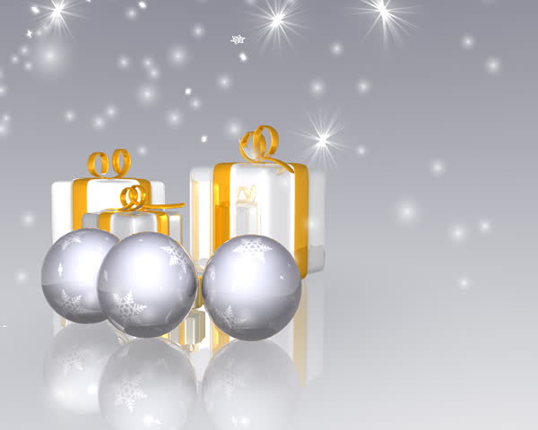 Christmas background grey and white with stars, snowflakes and Christmas tree ball. 