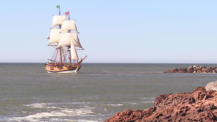 VENTURA, CALIFORNIA-CIRCA 2011-A tall master schooner sails on the high seas.
