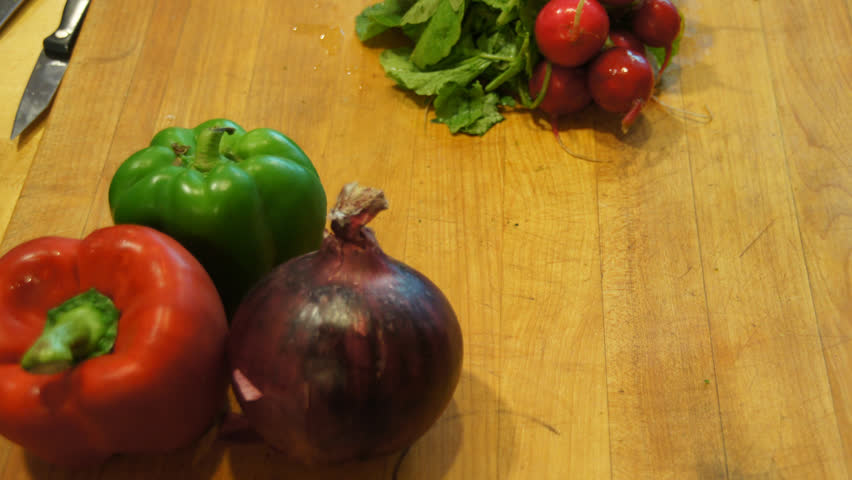 Time lapse: Salad prep - cutting, slicing dicing, radishes, onion and peppers