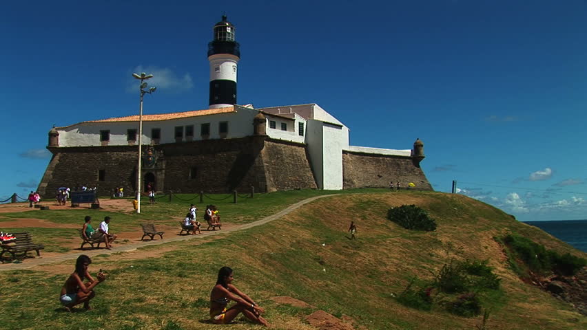 SALVADOR, BRAZIL - April 2008: Barra Lighthouse in Salvador, Bahia, Brazil on a hill