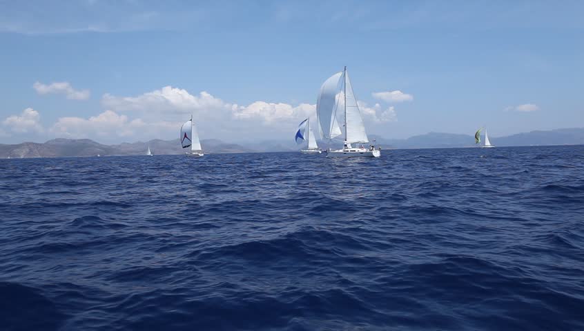 MEDITERRANEAN SEA, TURKEY - MAY 29: Sailors participate in sailing regatta "Sail & Fun Trophy 2012" on May 29, 2012 on Mediterranean Sea, Turkey.