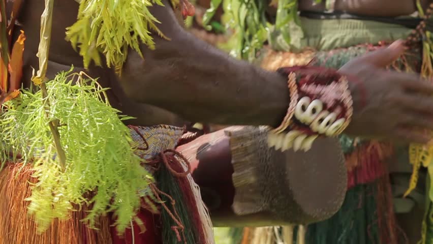 TUFI, PAPUA NEW GUINEA - APRIL 8: Traditional drumming during a dance Watam Village, Sepic River, Papua New Guinea on April 8, 2011 in Tufi, Papua New Guinea.
