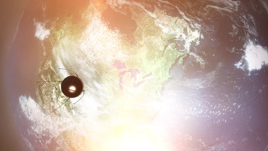Sputnik Space Satellite Slowly Orbits over North America with Bright Sunlight
