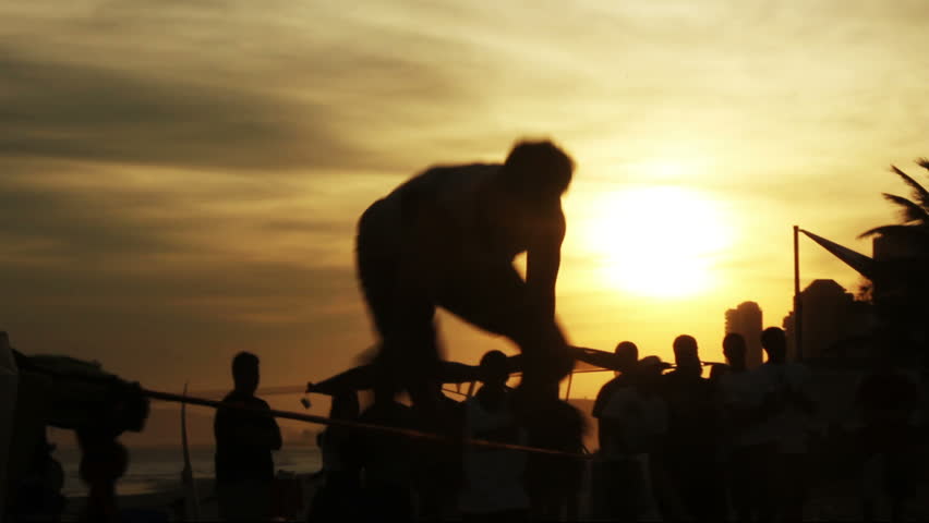 Slackline sport at Rio de Janeiro Beach