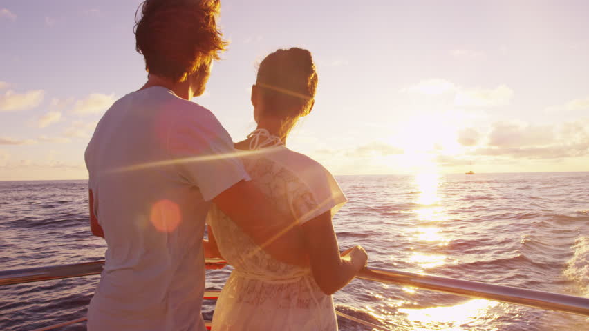Romantic Happy Couple On Cruise Ship On Boat Travel Embracing Looking At View Happy Lovers 3845