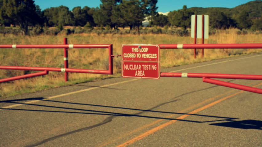 Road says nuclear testing zone.