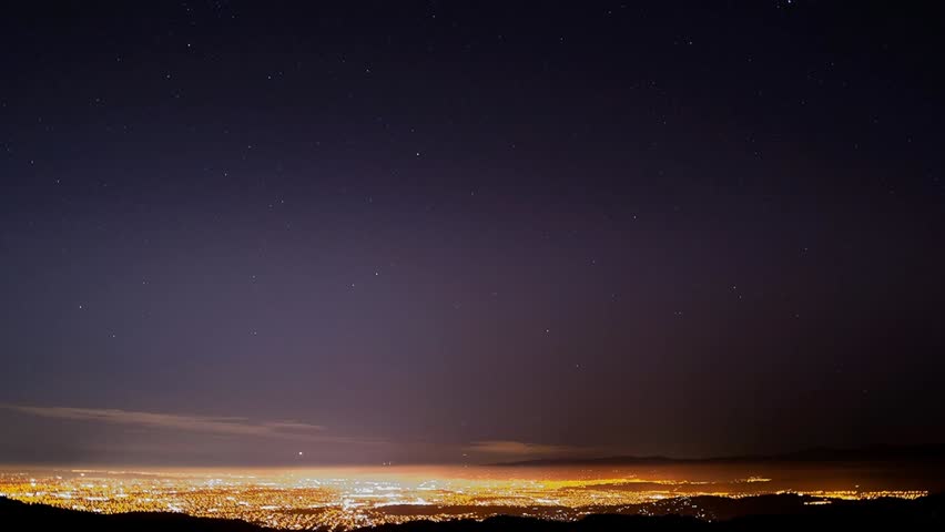 A night time-lapse of the stars and airplane traffic above Silicon Valley, California.