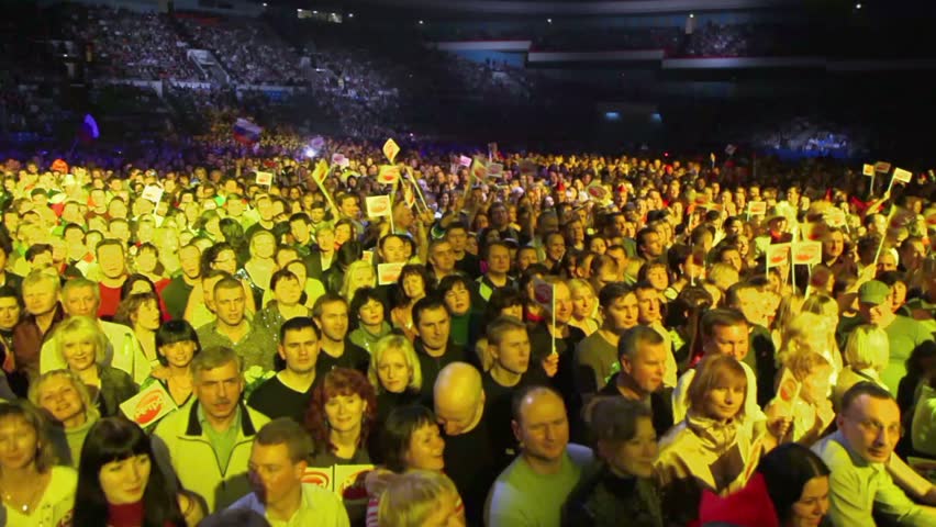 MOSCOW - DEC 17: Panorama of huge arena on concert of Legend RetroFM in Sports complex Olimpiyskiy, Dec 17 2011, Moscow, Russia. Legends of Retro FM reunited religious groups Tender May, Mirage, Bravo