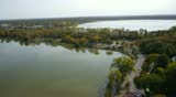 Aerial view of Minneapolis chain of lakes. Lake of the Isles in the foreground and Lake Calhoun in the background. 