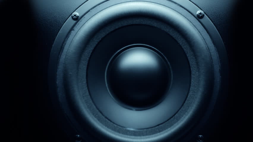Closeup at moving sub-woofer. Speaker part. 