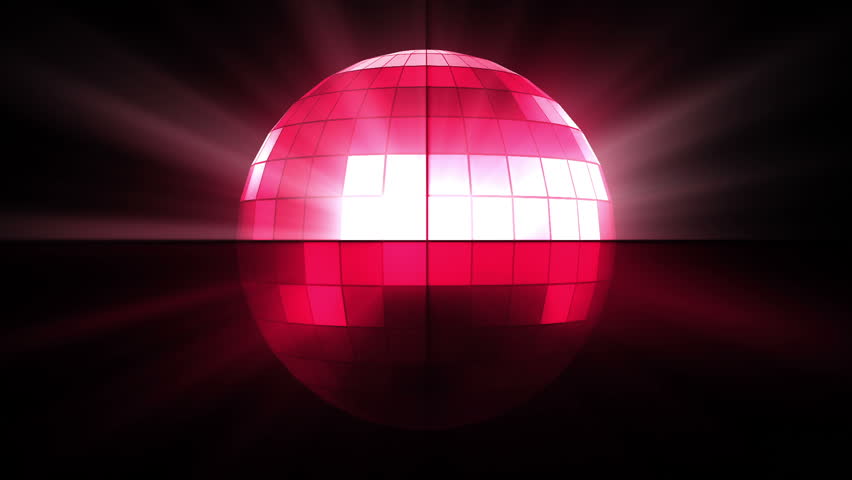 Pink disco ball against a black background