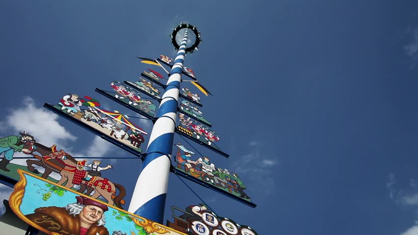 MUNICH - CIRCA MAY 2012: Traditional Maypole in the middle of Viktualienmarkt, Munich, Germany circa May 2012.
