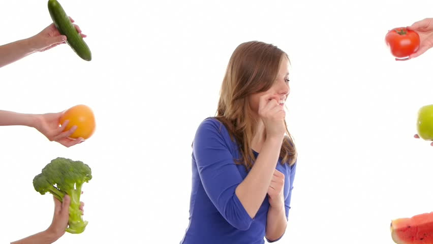 woman vegetarian presented with a choice of fresh and healthy food