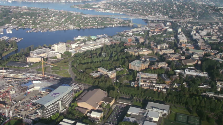 Overhead perspective of large college grounds in Washington State.