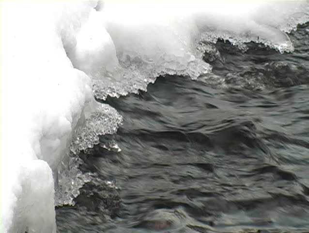 Stream or river running under a frozen patch
