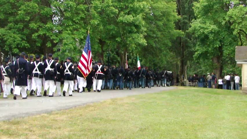 PORT GAMBLE, WA - JUN 20 -	Union infantry column marching to battle		in a mock battle at Port Gamble WA on Jun 20, 2009.
