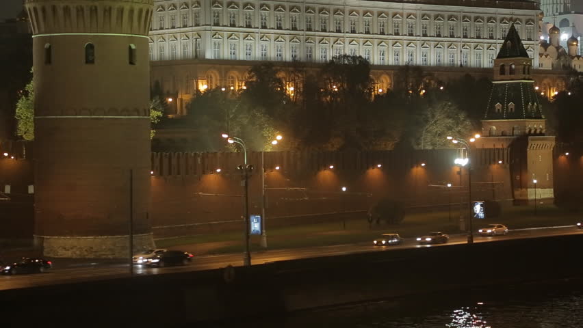 night view on the Kremlin embankment. Moscow, Russia,  panorama