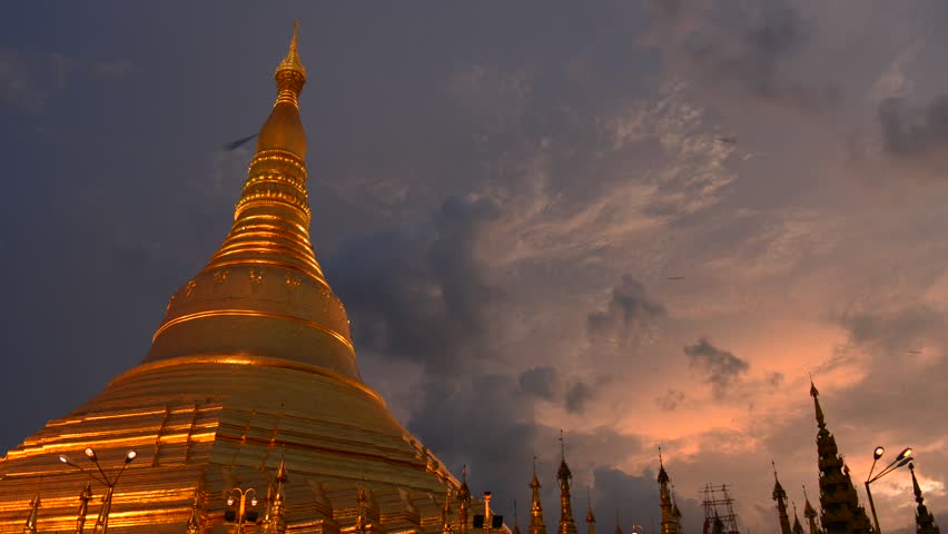 YANGON, MYANMAR - OCTOBER 24: Time lapse of Shwedagon Pagoda Yangon on October 24, 2012 in Yangon, Myanmar