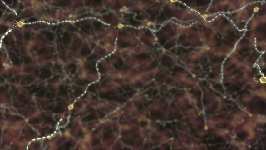 3D animation with damage on multiple neurons highlighted, caused by multiple sclerosis that can disrupt action potential conduction down axon slowing neurotransmission between neurons