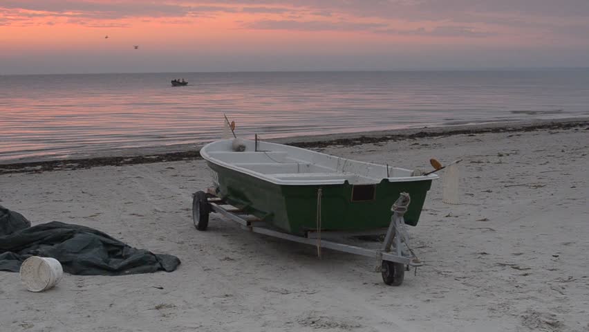 Working life at the early morning, village of fishermen, Baltic Sea, Latvia, Europe 