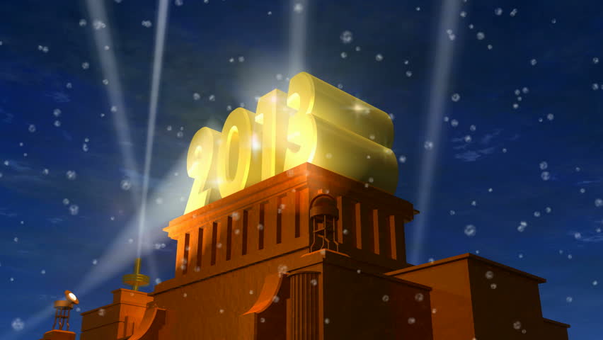 New Year 2013 celebration caption: shiny golden "2013" on pedestal in a snowy weather