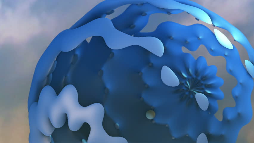 morphed blue spherical object,
particle motion background