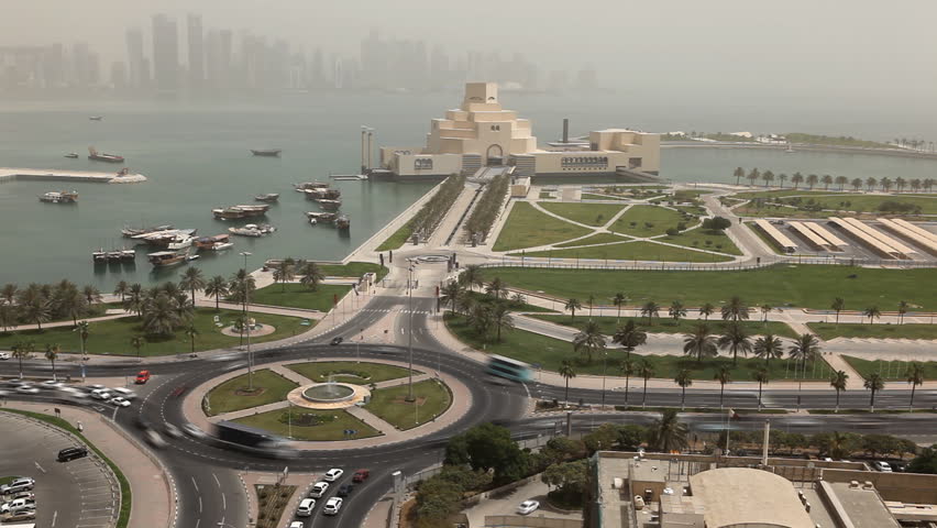 Qatar, Doha Corniche, Museum of Islamic Arts, West Bay, Persian Gulf, Arabian, time lapse