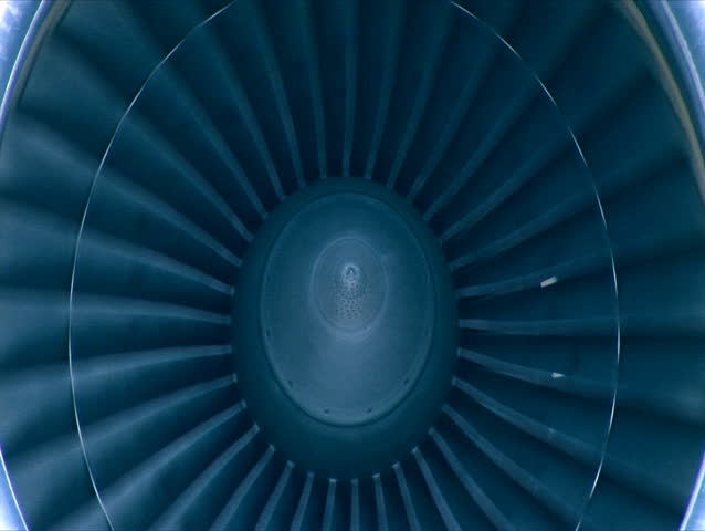 big cargo jet's turbine rotating in blue. SEAMLESS LOOP
