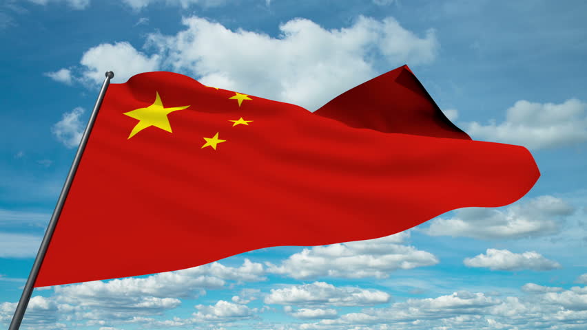 China flag waving against time-lapse clouds background