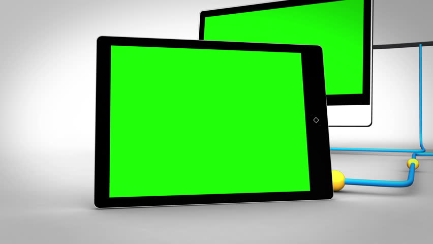 Animation with clouds connecting to multiple devices in chroma key