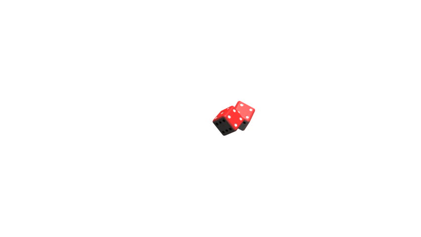 A pair of dice rolling towards the screen before veering off-screen.