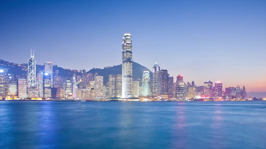 Timelapse Hong Kong Cityscape Victoria Harbour Skyline at Dusk (Logos and Signage Removed) 1920x1080 HD