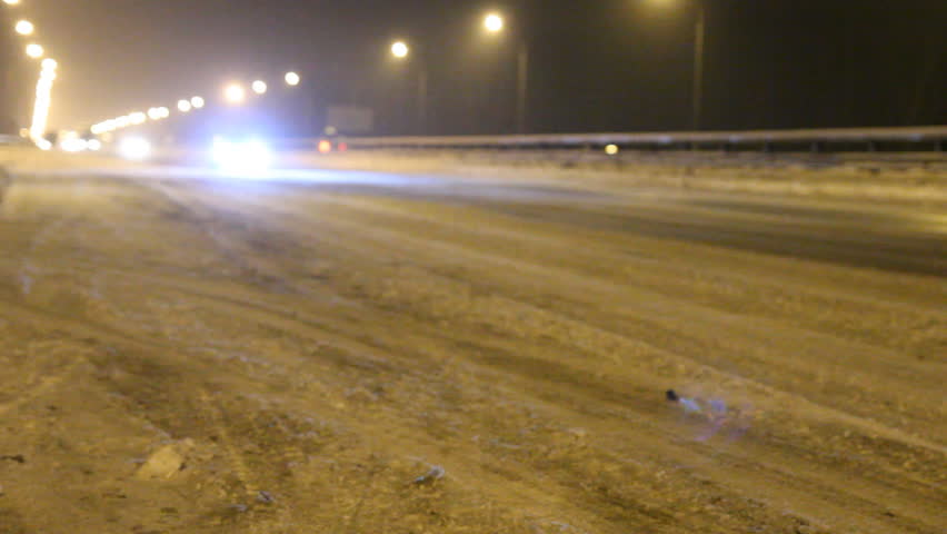 Winter highway. Snow,  cars