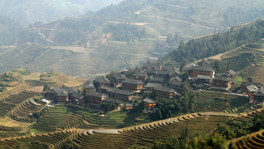 Time lapse of Longsheng Village and Terraced Rice Field at Morning- Longsheng, Guangxi province, China.