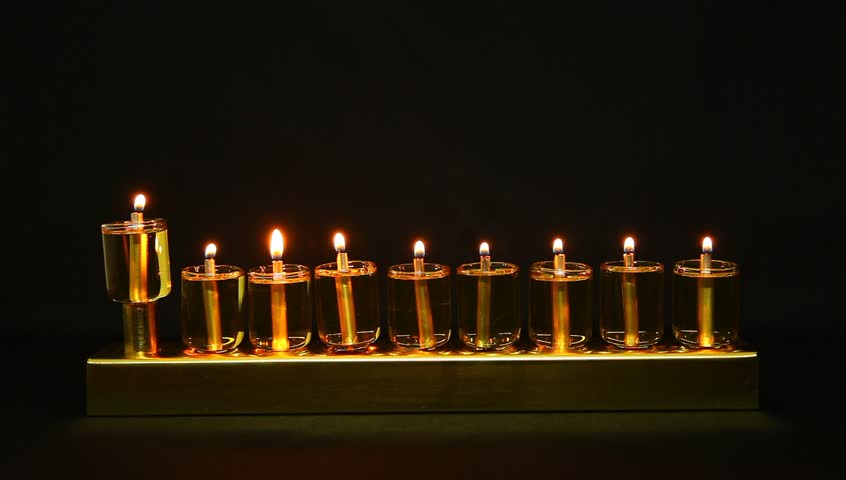Hanukia made of olive oil lanterns zoom in