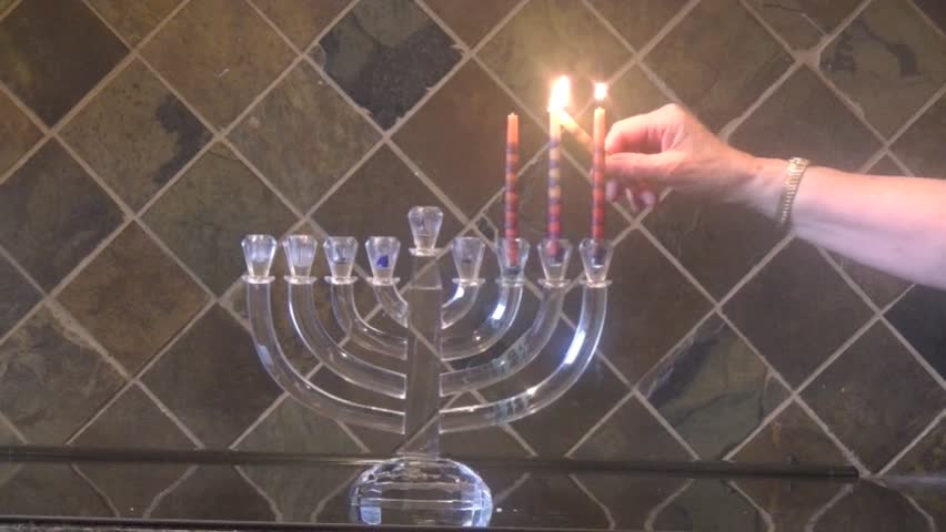 Lighting Hanukkah Candles 3rd Night