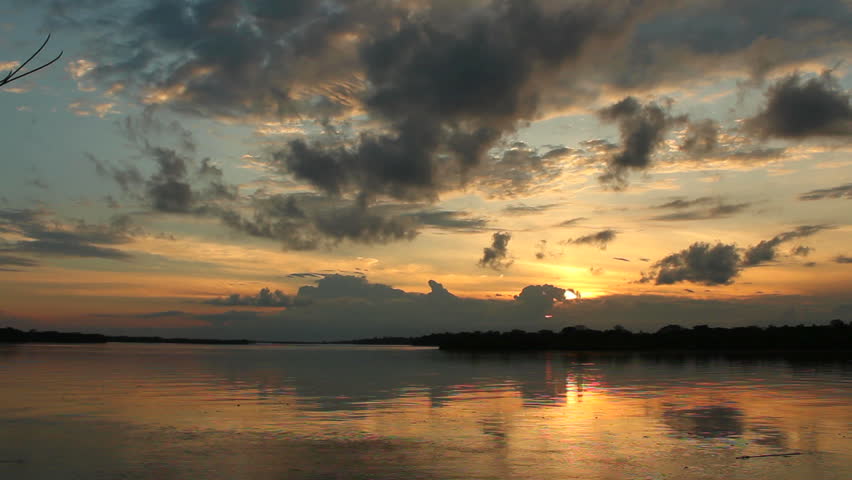 Sunset over a major tributary of the Amazon - the Rio Napo in Ecuador