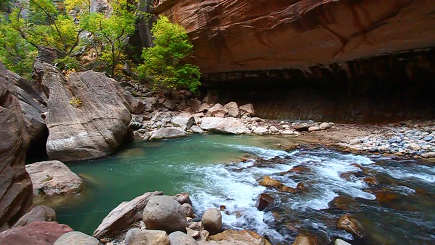 Giant boulders in the Narrows of Zion Canyon in Utah