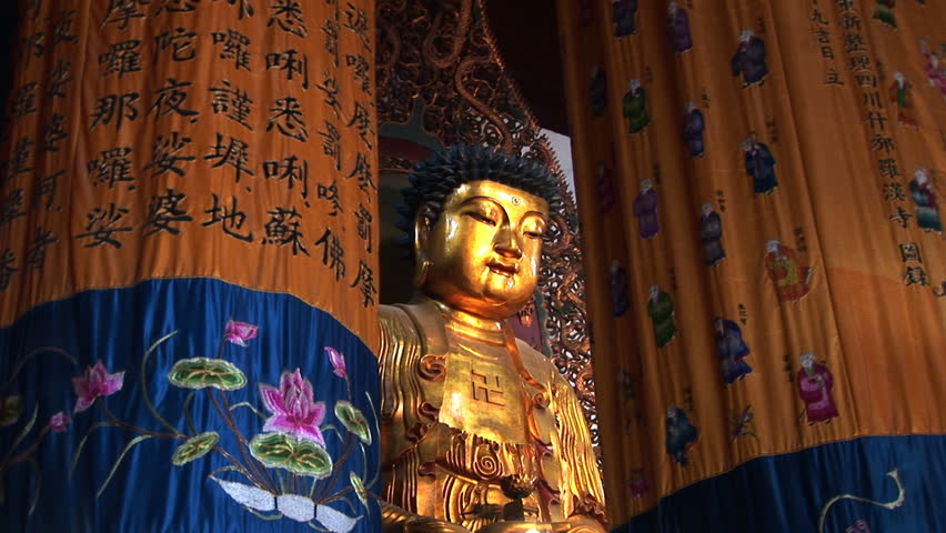 Golden Buddha, Jade Buddha Temple, Shanghai, China, zoom in
