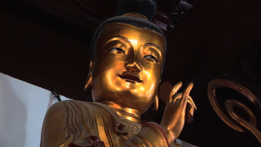 Golden Buddha, Jade Buddha Temple, Shanghai, China, zoom in