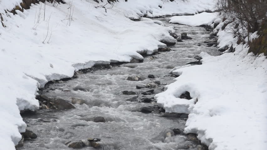 Water flowing thru a snowy landscape