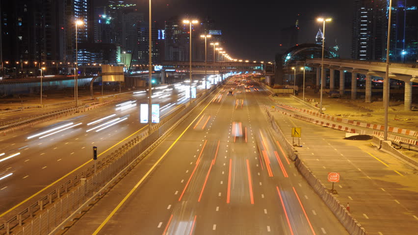 Dubai's Sheikh Zayed Road at night, time lapse