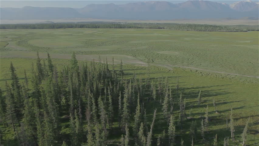 flight over mountain river