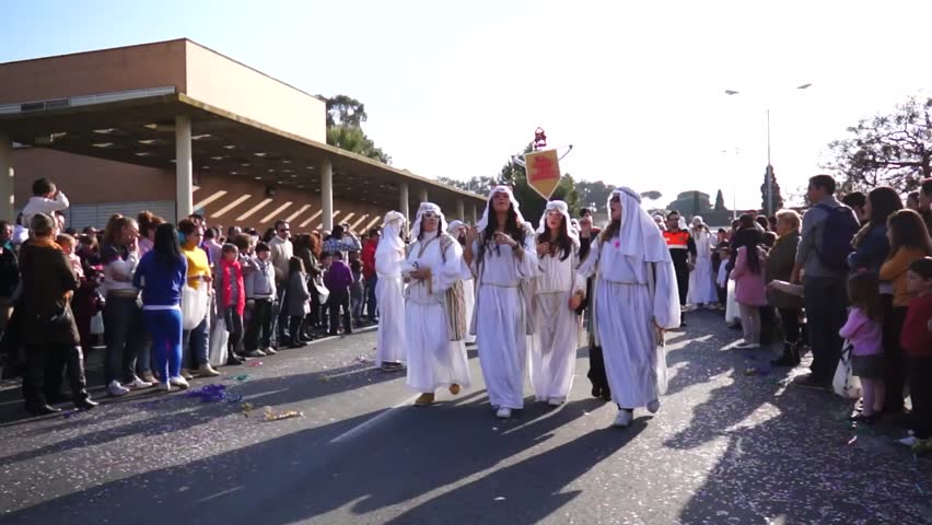 HUELVA, SPAIN - JANUARY 5: Reyes Magos - Three Kings, The traditional parade in street, January 5, 2013 in Huelva, Andalusia, Spain